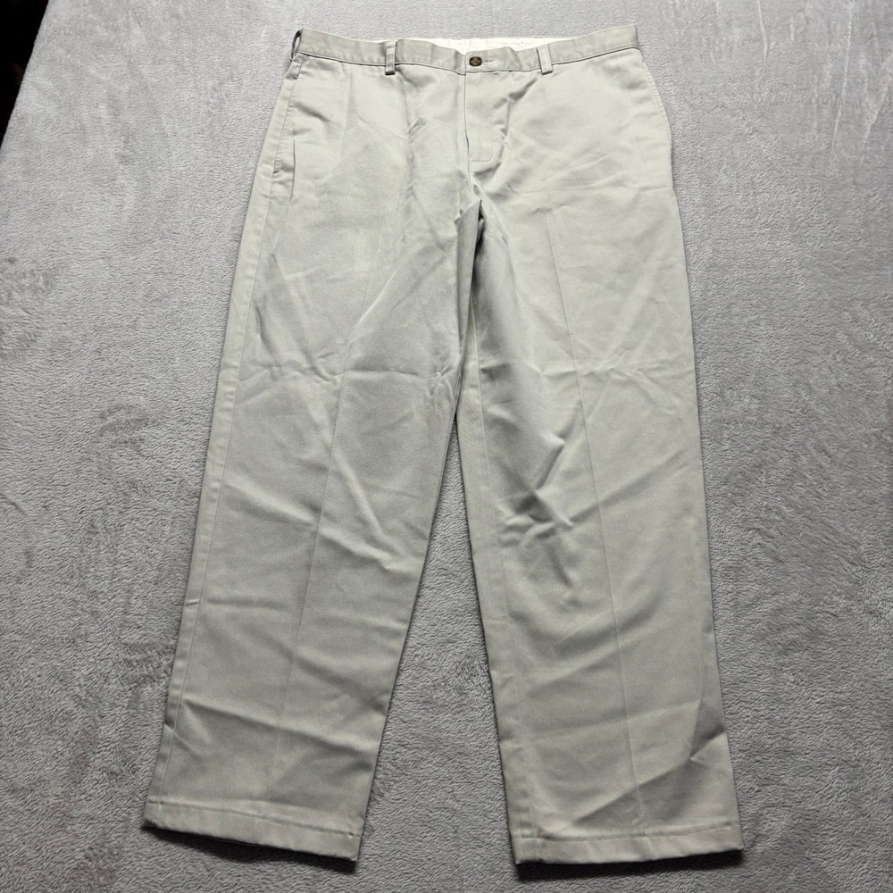 L.L. Bean Chinos Mens 36x30 Natural Fit Stone Khaki Flat Front Cotton EUC